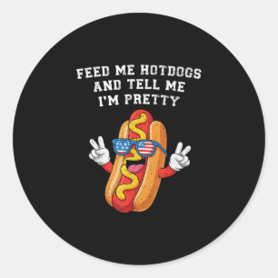 Pegatina Redonda Alimenta hotdogs y dile hotdog 4 de julio