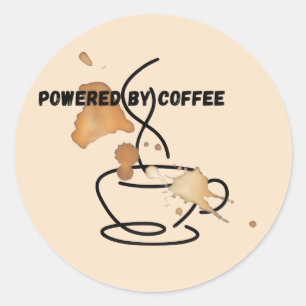 Pegatina Redonda Alimentado por Café Divertido Amante del Café