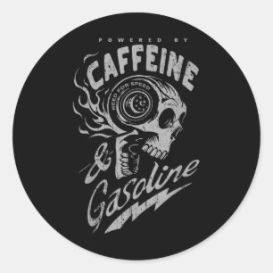 Pegatina Redonda Alimentado Por Cafeína Y Gasolina