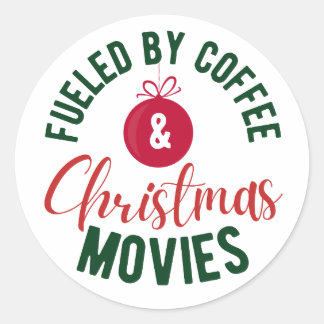 Pegatina Redonda Alimentado Por Coffee & Navidades Movimientos