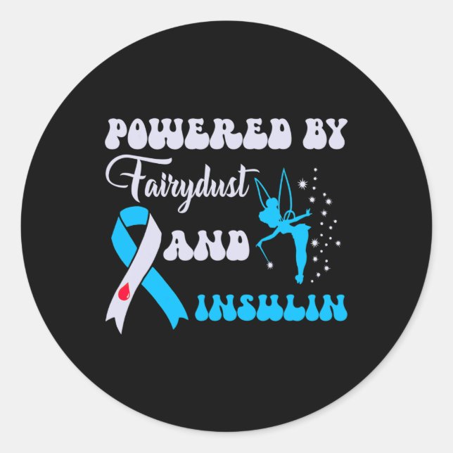 Pegatina Redonda Alimentado Por Fairypolvo E Insulina Diabetes Awar (Anverso)