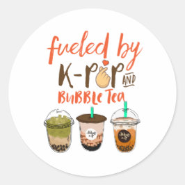 Pegatina Redonda Alimentado por K-Pop y Bubble Tea Funny Boba Lover