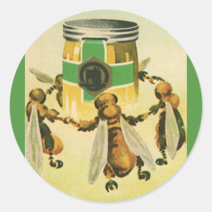 Pegatina Redonda Alimento Antiguo, Tarro de Abejas Orgánicas Bailan