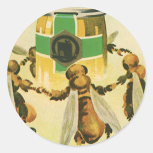 Pegatina Redonda Alimento Antiguo, Tarro de Abejas Orgánicas Bailan