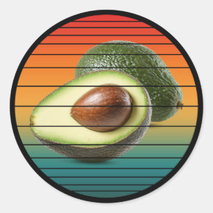 Pegatina Redonda Alimento vegetariano de fruta de aguacate vintage