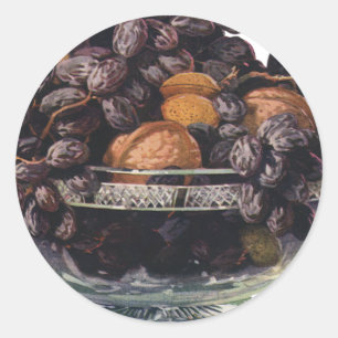 Pegatina Redonda Alimentos Antiguos, Nueces y Almendras, Frutas y N