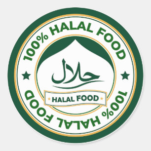 Pegatina Redonda Alimentos Halal Modernos Inglés Árabe Negocios 
