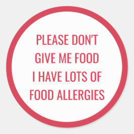 Pegatina Redonda Alimentos para niños Alergia por favor no me den c