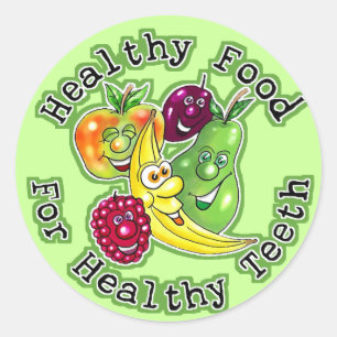 Pegatina Redonda Alimentos Saludables Para Los Dientes Saludables