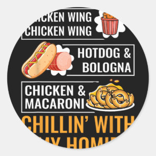 Pegatina Redonda Alita de Pollo Cocida Alita de Pollo Hotdog Boloni