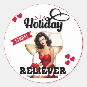 Pegatina Redonda Alivio Retro de Estrés Navideño Pinup