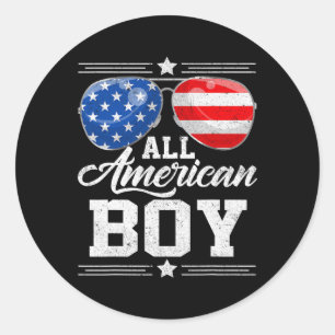 Pegatina Redonda All American Boy 4 Of July Usa Sungles Family Mamá