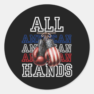 Pegatina Redonda All American Hands Usa Flag Boxing Gantes Tee