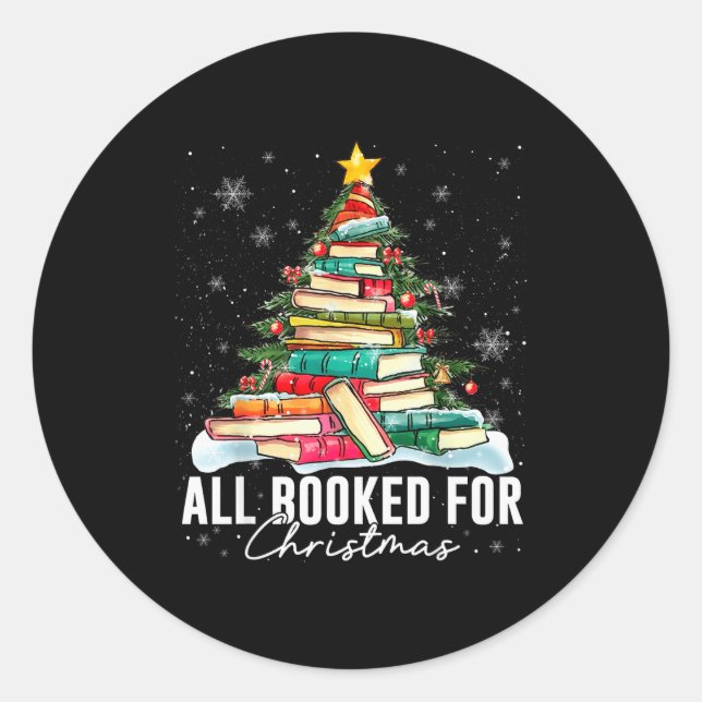 Pegatina Redonda All Booked For Christmas Book Christmas Tree Light (Anverso)