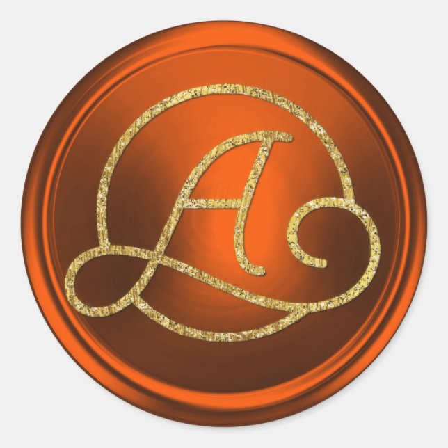 Pegatina Redonda ALL INITIALS Gold Circle Monogram Pumpkin Rust (Anverso)