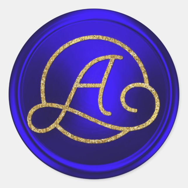 Pegatina Redonda ALL INITIALS Gold Circle Monogram Royal Blue (Anverso)