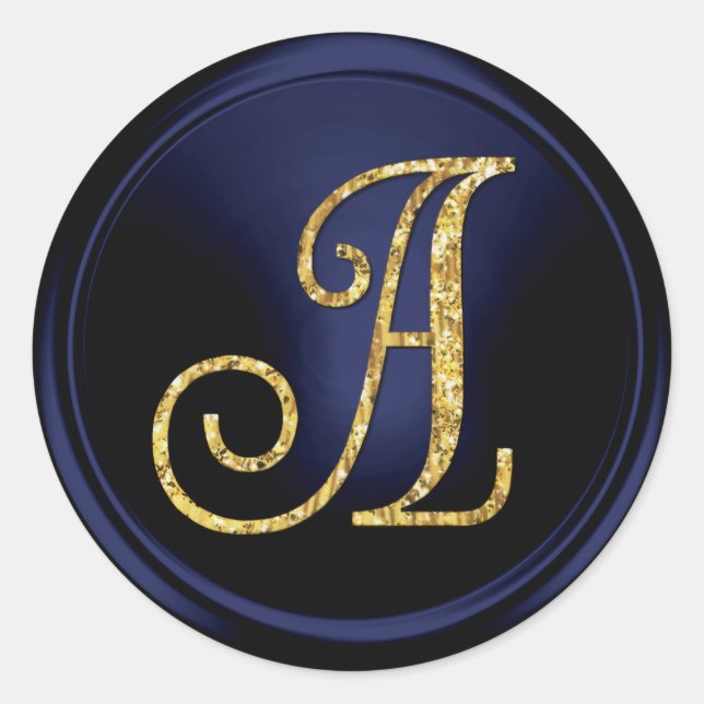 Pegatina Redonda ALL INITIALS Gold  Monogram 3 Navy Blue (Anverso)