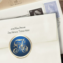 Pegatina Redonda All Initials Gold Monogram Blue