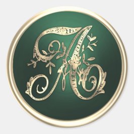 Pegatina Redonda All Initials Gold Monogram Emerald Green