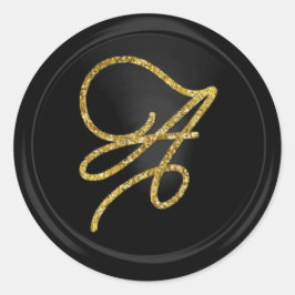 Pegatina Redonda ALL INITIALS Gold Script Monogram Black