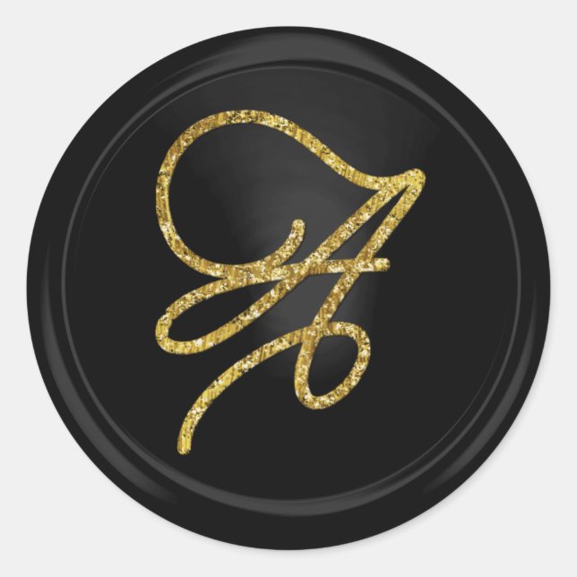 Pegatina Redonda ALL INITIALS Gold Script Monogram Black (Anverso)