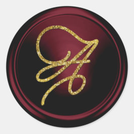 Pegatina Redonda ALL INITIALS Gold Script Monogram Burgundy
