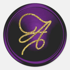 Pegatina Redonda ALL INITIALS Gold Script Monogram Dark Purple