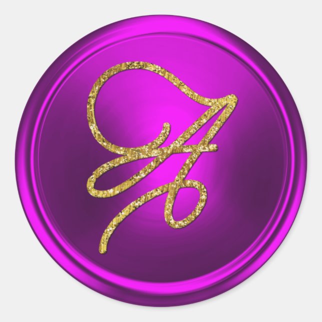 Pegatina Redonda ALL INITIALS Gold Script Monogram Fuchsia  (Anverso)