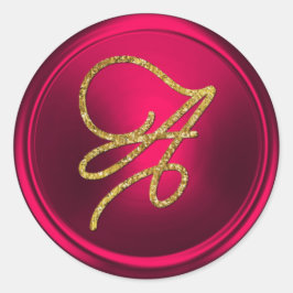 Pegatina Redonda ALL INITIALS Gold Script Monogram Magenta