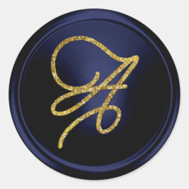 Pegatina Redonda ALL INITIALS Gold Script Monogram Navy Blue