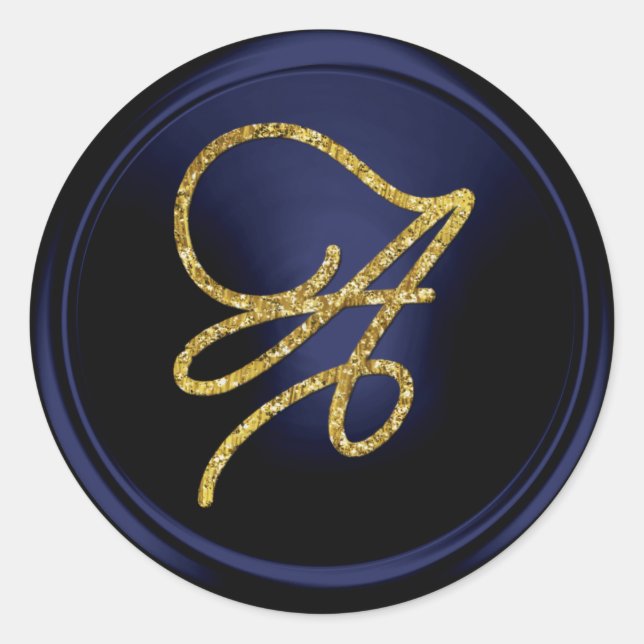 Pegatina Redonda ALL INITIALS Gold Script Monogram Navy Blue (Anverso)