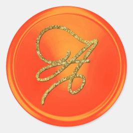 Pegatina Redonda ALL INITIALS Gold Script Monogram Orange