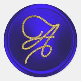 Pegatina Redonda ALL INITIALS Gold Script Monogram Royal Blue