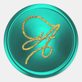 Pegatina Redonda ALL INITIALS Gold Script Monogram Turquoise