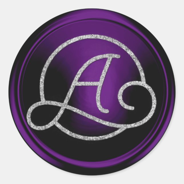 Pegatina Redonda ALL INITIALS Silver Circle Monogram Dark Purple (Anverso)