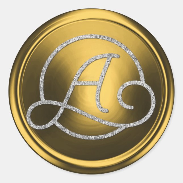 Pegatina Redonda ALL INITIALS Silver Circle Monogram Old Gold (Anverso)