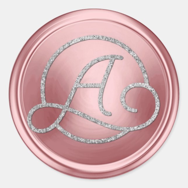 Pegatina Redonda ALL INITIALS Silver Circle Monogram Pink (Anverso)