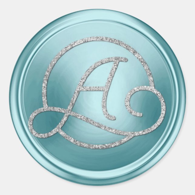 Pegatina Redonda ALL INITIALS Silver Circle Monogram Soft Blue (Anverso)