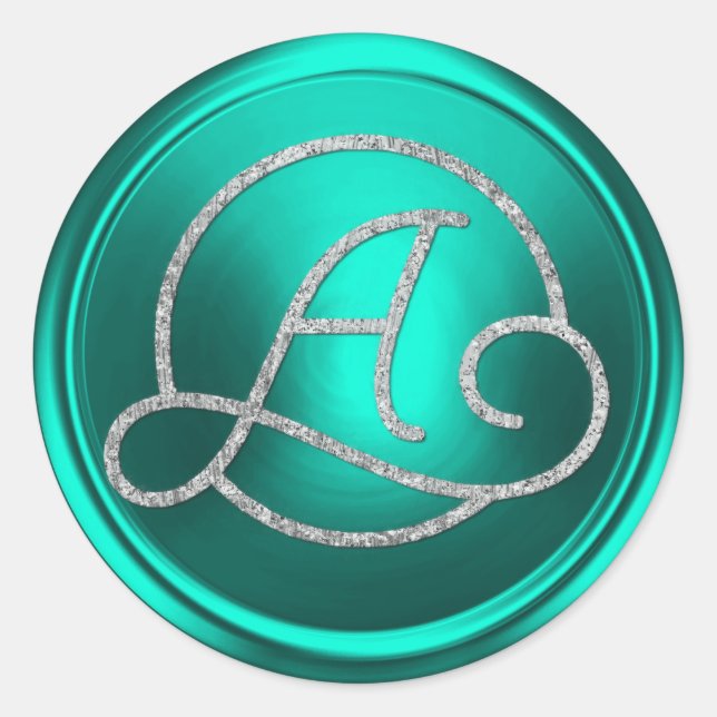 Pegatina Redonda ALL INITIALS Silver Circle Monogram Turquoise (Anverso)
