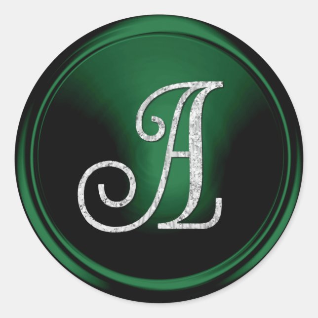 Pegatina Redonda ALL INITIALS Silver Monogram 3 Emerald Green (Anverso)