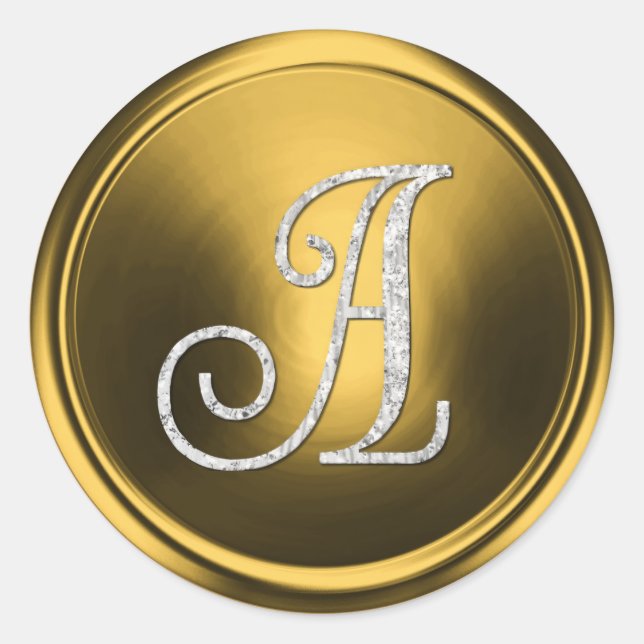Pegatina Redonda ALL INITIALS Silver Monogram 3 Old Gold (Anverso)