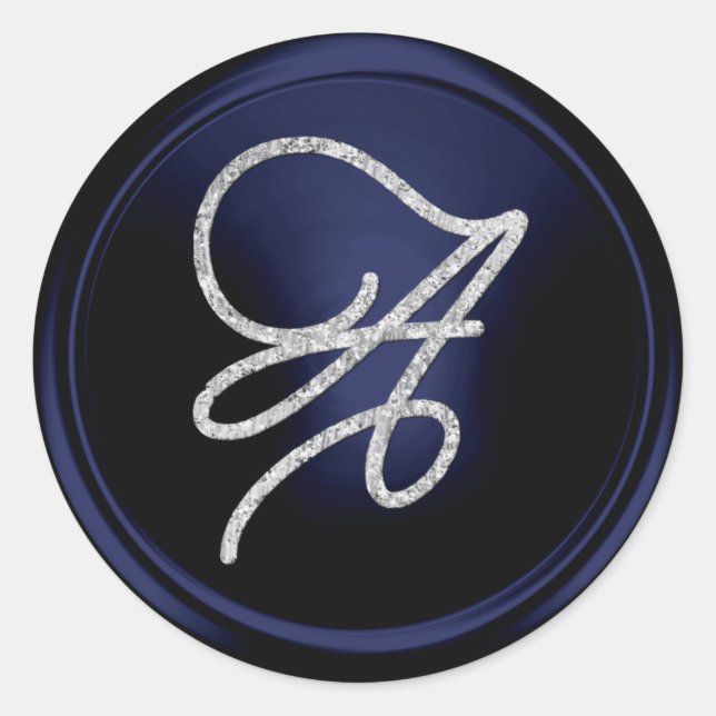 Pegatina Redonda ALL INITIALS Silver Script Monogram Navy Blue (Anverso)