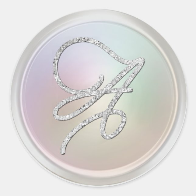 Pegatina Redonda ALL INITIALS Silver Script Monogram Pearl Gray (Anverso)
