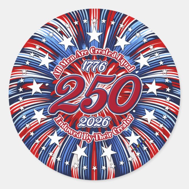 Pegatina Redonda All Men Are Created Equal Graphic Fireworks Pop (Anverso)