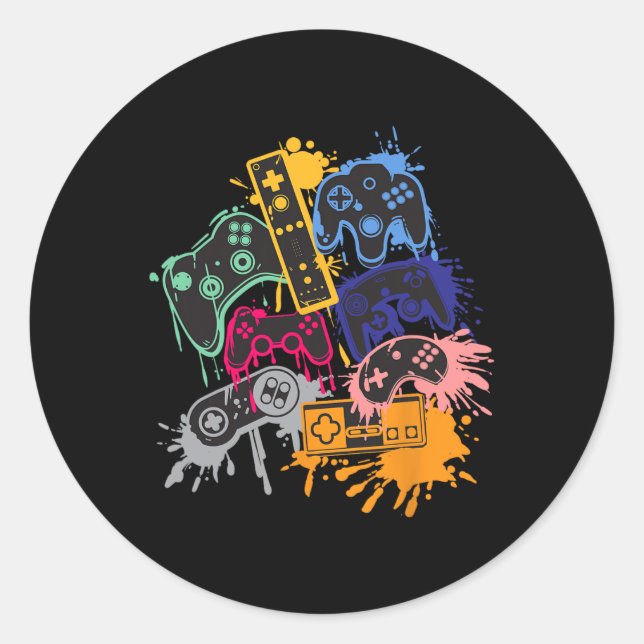 Pegatina Redonda All Things Video Game Controller 1 (Anverso)