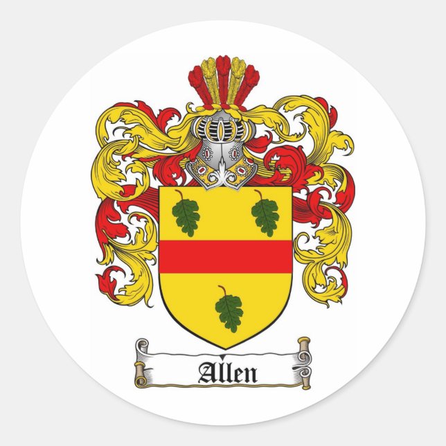 PEGATINA REDONDA ALLEN FAMILIAR CREST - ALLEN COAT OF ARMS (Anverso)