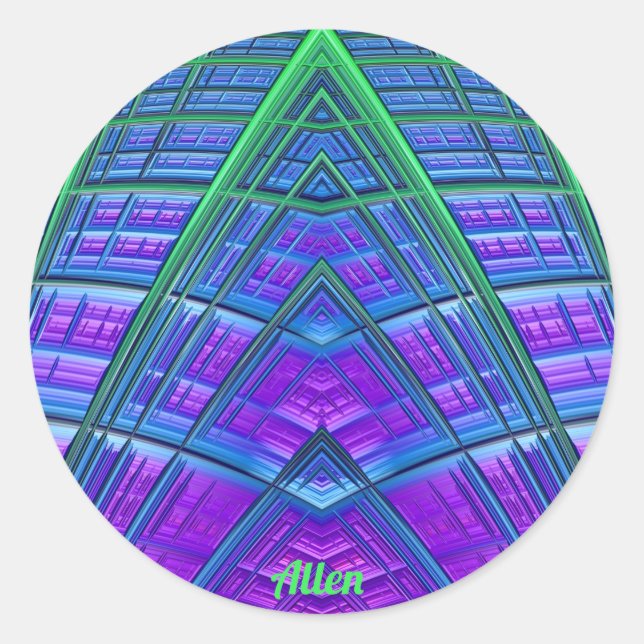 Pegatina Redonda ¡ALLEN ~ Guay! Geométrico verde azul púrpura ~ (Anverso)