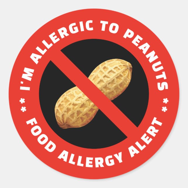Pegatina Redonda Allergic to peanuts sticker for food alert (Anverso)