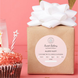 Pegatina Redonda Allergy Alert Bakery Custom Logo Pink