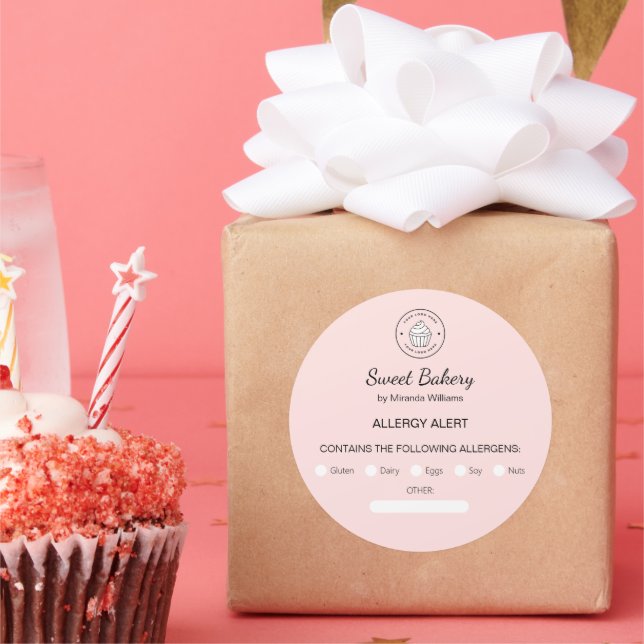 Pegatina Redonda Allergy Alert Bakery Custom Logo Pink (Fiesta)